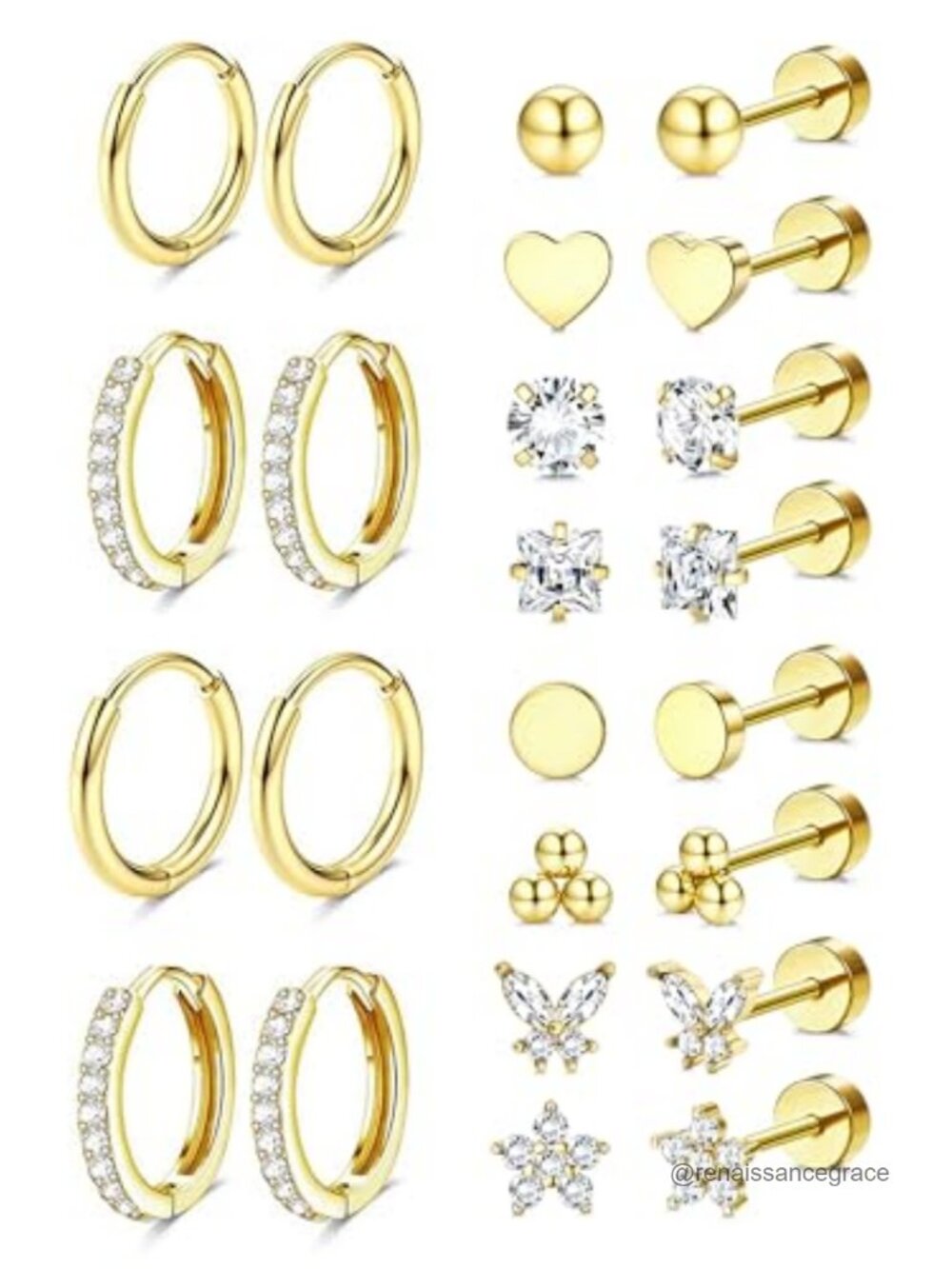 Hypoallergenic Surgical Steel Flat Back Earrings Cartilage Stud & Hoop Set 20G